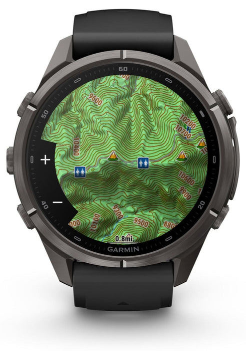 Смарт часовник Garmin - Fenix 9 Pro, inReach, 43 mm, 1.3'', Carbon Gray DLC Titanium, Black/Grey Silicone Band