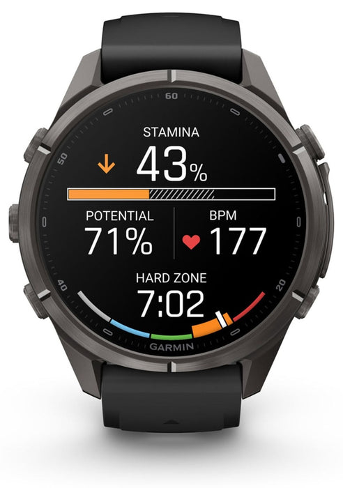 Смарт часовник Garmin - Fenix 9 Pro, inReach, 43 mm, 1.3'', Carbon Gray DLC Titanium, Black/Grey Silicone Band