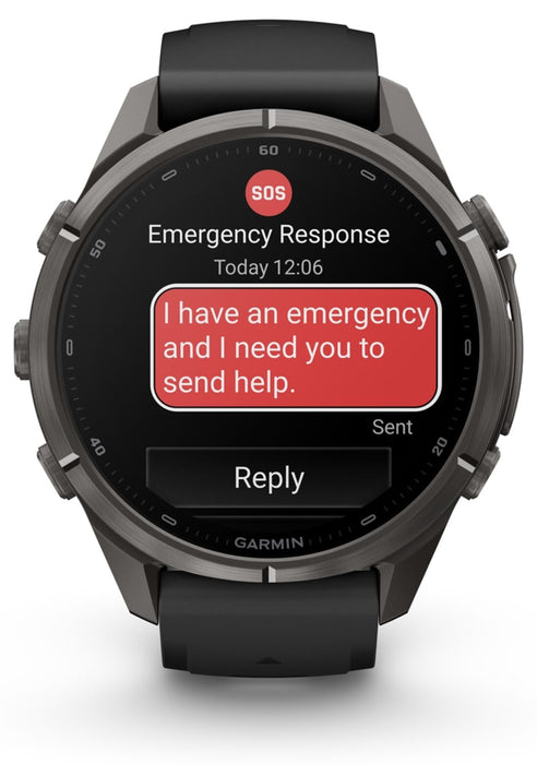 Смарт часовник Garmin - Fenix 9 Pro, inReach, 43 mm, 1.3'', Carbon Gray DLC Titanium, Black/Grey Silicone Band