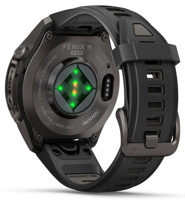 Смарт часовник Garmin - Fenix 9 Pro, inReach, 43 mm, 1.3'', Carbon Gray DLC Titanium, Black/Grey Silicone Band