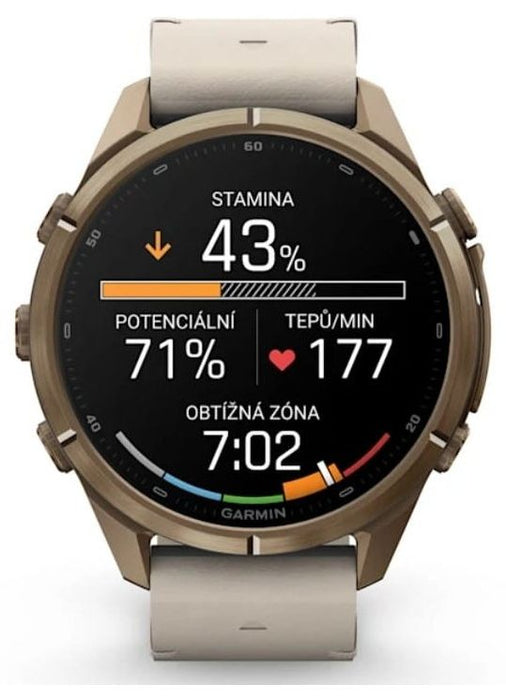 Смарт часовник Garmin - Fenix 9 Pro, inReach, 43mm, 1.3'', Titanium, Autumn Gold/Leather Band