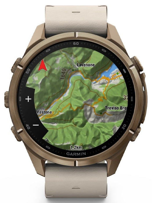 Смарт часовник Garmin - Fenix 9 Pro, inReach, 43mm, 1.3'', Titanium, Autumn Gold/Leather Band