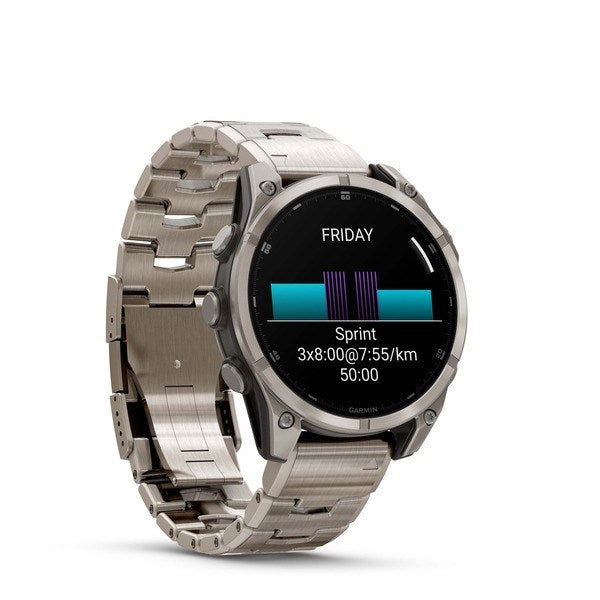 Garmin Fenix 8 3.56 см (1.4") AMOLED 47 мм Цифров 454 x 454 пиксела Сензорен екран Титаниев Wi-Fi GPS (сателит)