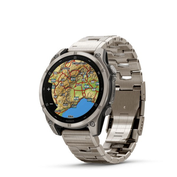 Garmin Fenix 8 3.56 см (1.4") AMOLED 47 мм Цифров 454 x 454 пиксела Сензорен екран Титаниев Wi-Fi GPS (сателит)