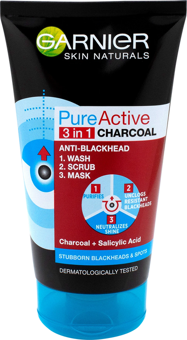 Почистващ гел за лице Pure Active 3 in 1 Charcoal, 150 ml