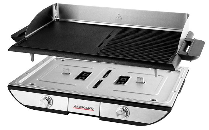 Грил Gastroback - Advanced pro BBQ, 2300W, незалепващо, плоска/оребрена, инокс