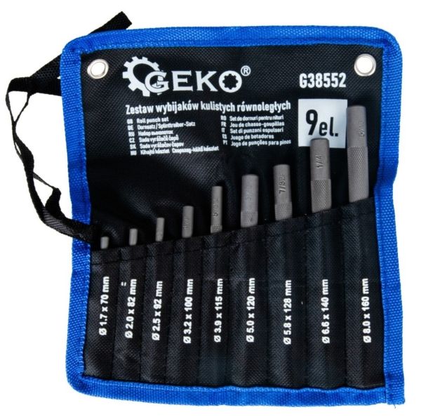 Комплект щифтоизбивачи Geko - G38552, 9 части, 1.7-8 mm