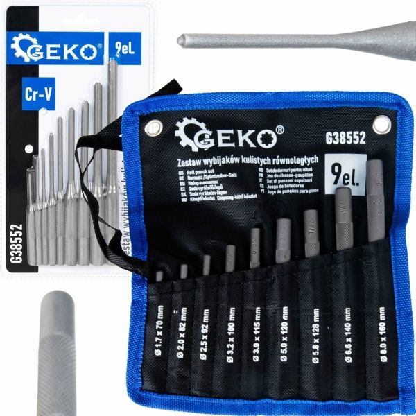 Комплект щифтоизбивачи Geko - G38552, 9 части, 1.7-8 mm