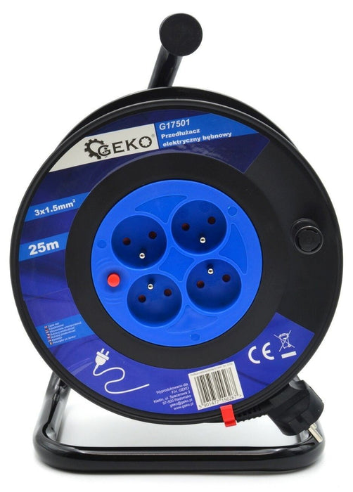 Удължител на макара Geko - G17501, 25 m, 3x1.5 mm², 4 контакта
