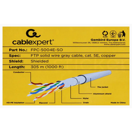 Gembird 305m Cat5e FTP мрежов кабел Сив F/UTP (FTP)