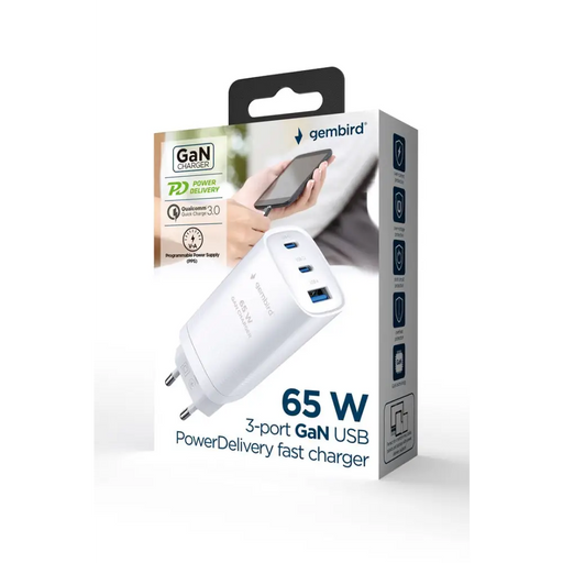 Gembird TA-UC-PDQC65-01-W 3-портово 65 W GaN USB