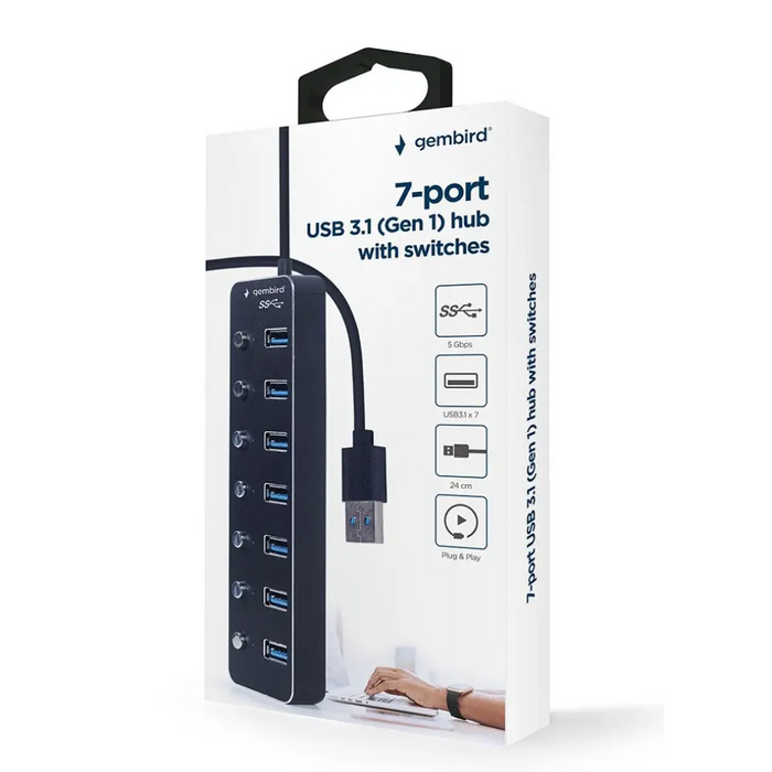 Gembird UHB-U3P7P-01 7-портов USB 3.1 (Gen 1) хъб