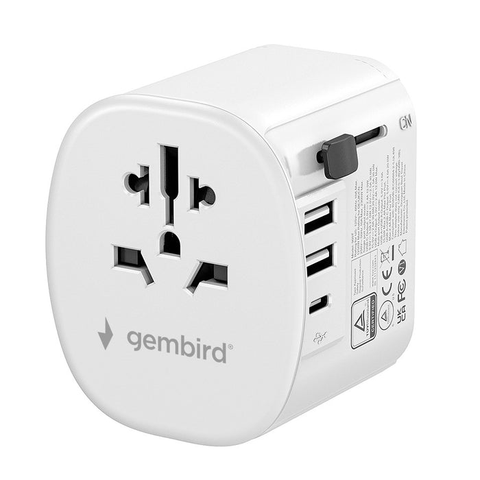Gembird TPA-EU2A1C15-01-W Заземен универсален захранващ адаптер за пътуване, 15 W, бял