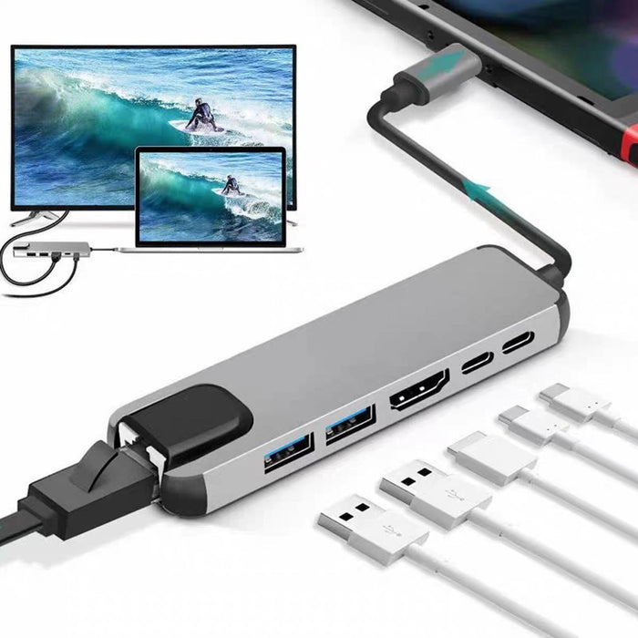 Gembird A-CM-COMBO5-06 USB Type-C 6-в-1 многопортов адаптер (AF и Type-C хъб + HDMI + PD+LAN)