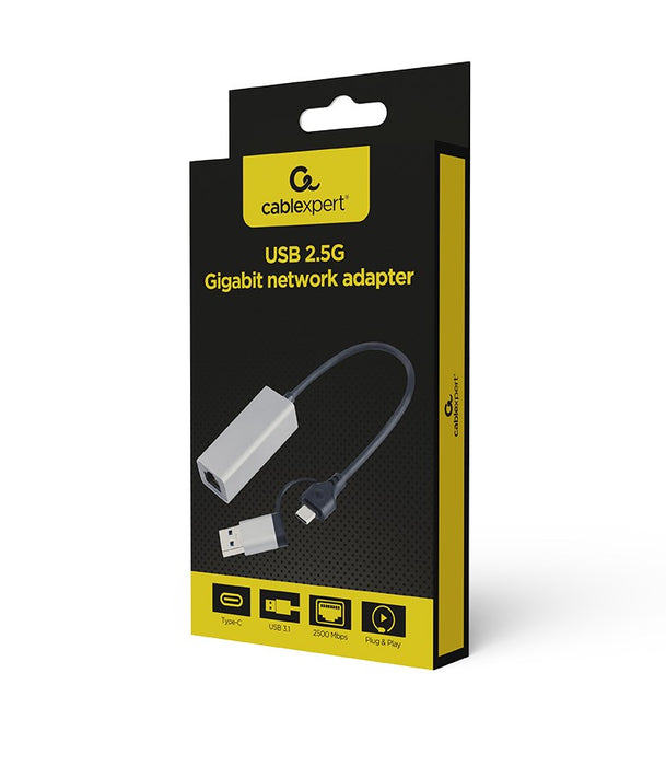 Gembird A-USB3AC-LAN2G-01 USB 2.5G Gigabit мрежов адаптер, цвят космическо сиво