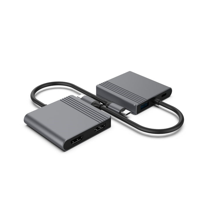 Gembird A-CM-COMBO3-04 USB Type-C 3-в-1 многопортов адаптер (2x USB порт + 2x HDMI + PD), цвят космическо сиво