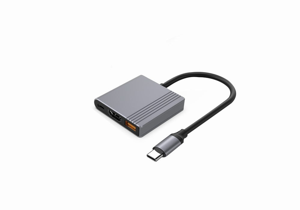 Gembird A-CM-COMBO3-05 USB Type-C 3-в-1 многопортов адаптер (USB порт + HDMI + USB-C видео), цвят космическо сиво