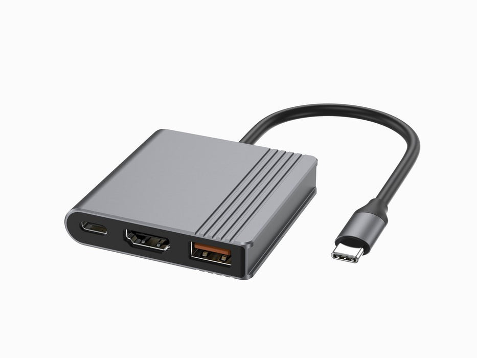Gembird A-CM-COMBO3-05 USB Type-C 3-в-1 многопортов адаптер (USB порт + HDMI + USB-C видео), цвят космическо сиво