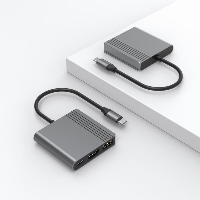 Gembird A-CM-COMBO3-05 USB Type-C 3-в-1 многопортов адаптер (USB порт + HDMI + USB-C видео), цвят космическо сиво