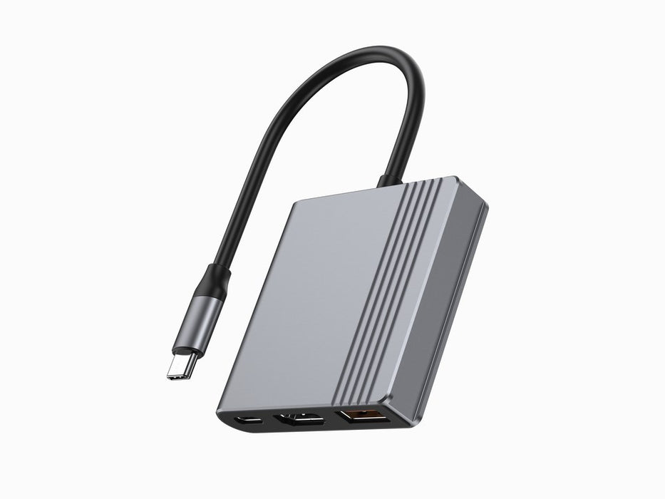 Gembird A-CM-COMBO3-05 USB Type-C 3-в-1 многопортов адаптер (USB порт + HDMI + USB-C видео), цвят космическо сиво