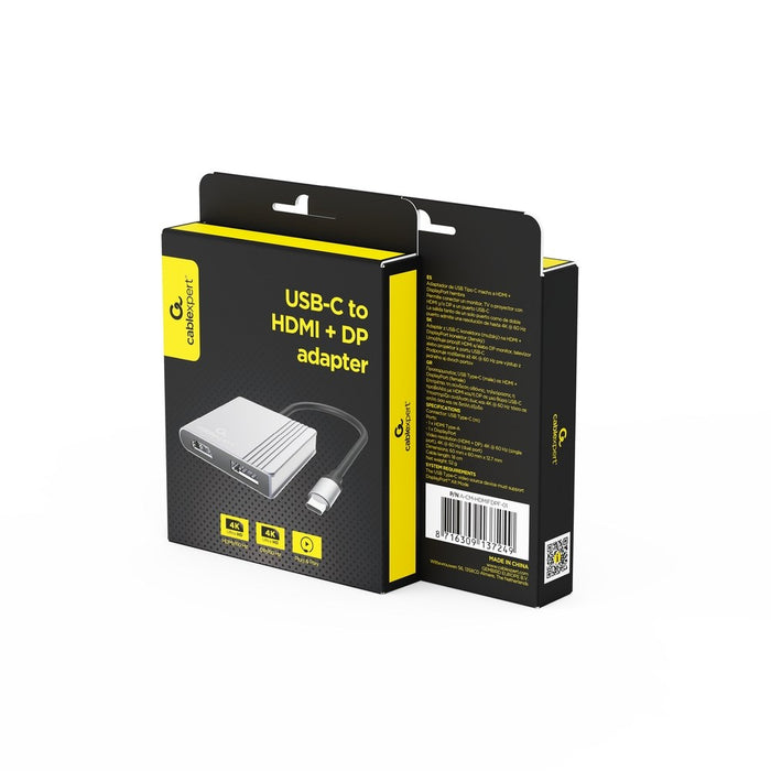 Gembird A-CM-HDMIFDPF-01 USB-C към HDMI + DP адаптер, 4K 60Hz, черен