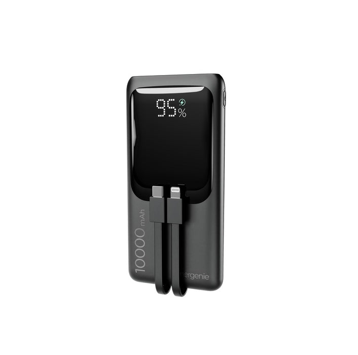 Gembird PB10-PD20-LCD-01 Външна батерия с бързо зареждане и вградени кабели, 20W, 10000 mAh, черна