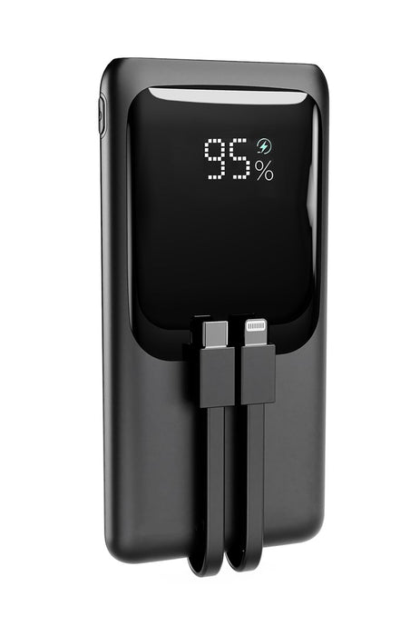Gembird PB10-PD20-LCD-01 Външна батерия с бързо зареждане и вградени кабели, 20W, 10000 mAh, черна