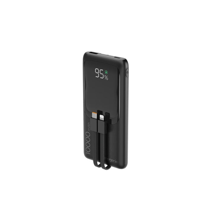 Gembird PB10-PD20-LCD-01 Външна батерия с бързо зареждане и вградени кабели, 20W, 10000 mAh, черна