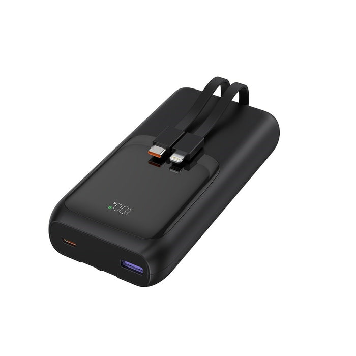 Gembird PB20-PD20-LCD-01 Външна батерия с бързо зареждане и вградени кабели, 20W, 20000 mAh, черна