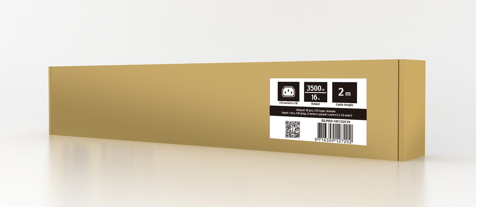 EnerGenie EG-PDU-10C132C19 Разпределителен блок (PDU), 10 бр. C13 контакти, 1U, 16A, C20 щепсел 2 м кабел, черен