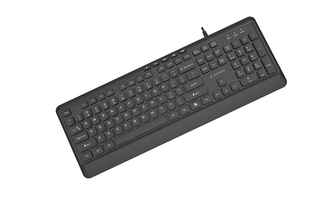 Gembird KB-MCH-05 Тънка жична мултимедийна клавиатура, черна, американска разкладка