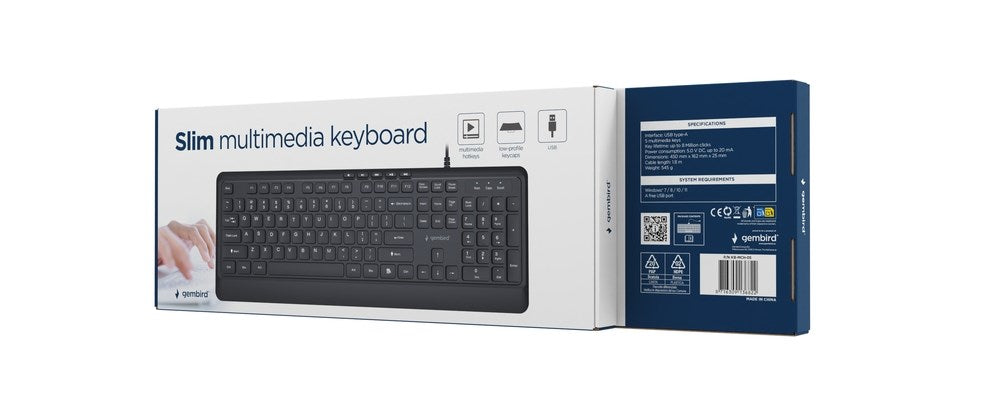 Gembird KB-MCH-05 Тънка жична мултимедийна клавиатура, черна, американска разкладка
