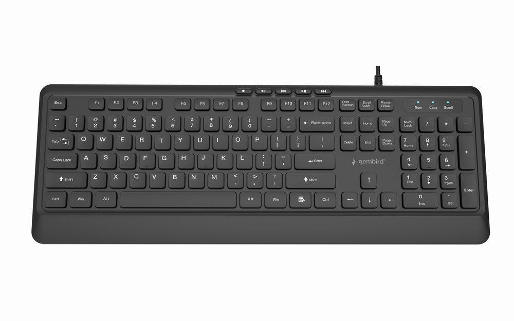 Gembird KB-MCH-05 Тънка жична мултимедийна клавиатура, черна, американска разкладка