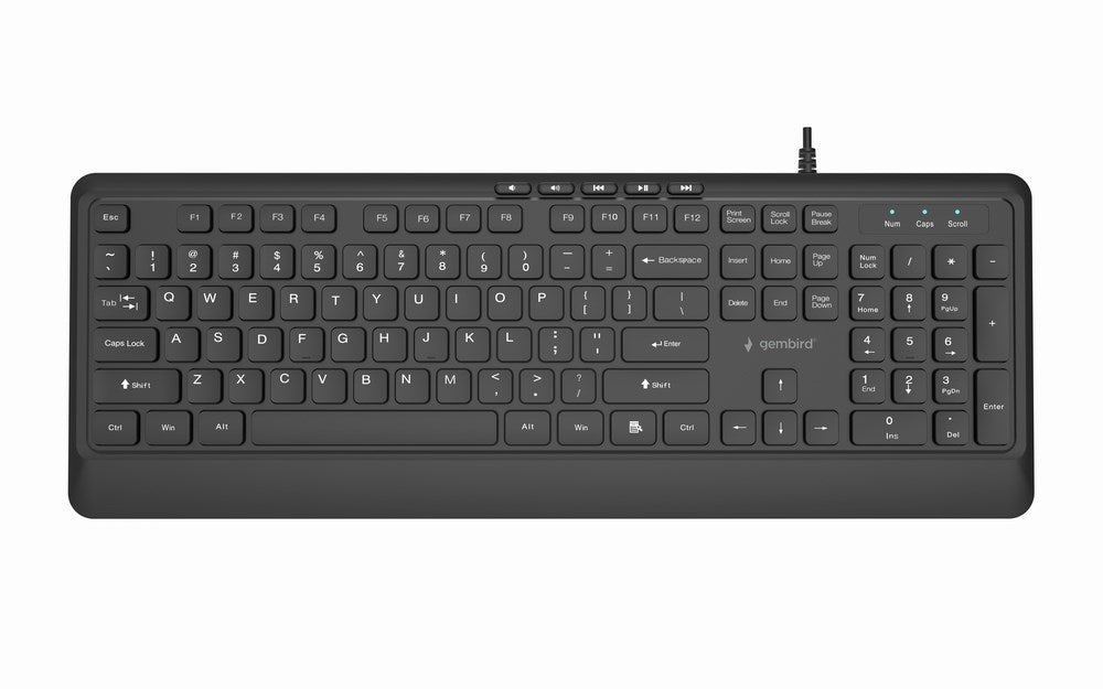 Gembird KB-MCH-05 Тънка жична мултимедийна клавиатура, черна, американска разкладка