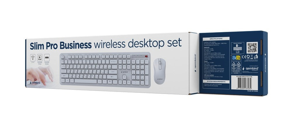Безжичен настолен комплект Gembird KBS-WPS-01 Slim Pro Business, бял, RU layer