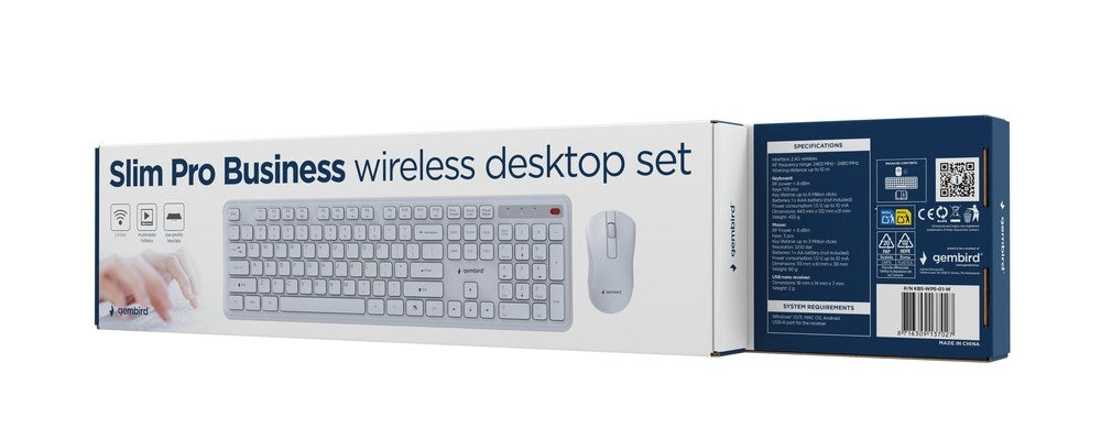 Безжичен настолен комплект Gembird KBS-WPS-01 Slim Pro Business, бял, US layer