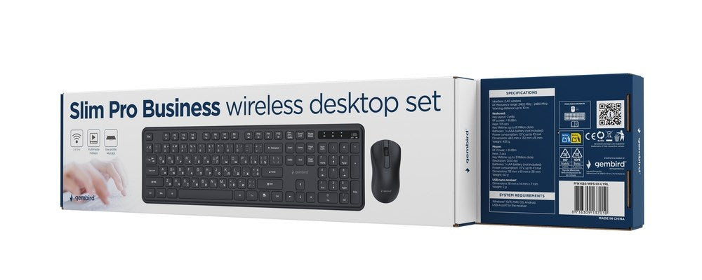 Безжичен настолен комплект Gembird KBS-WPS-01-W Slim Pro Business, черен, RU layer