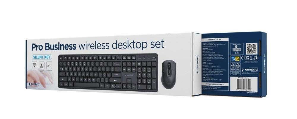 Gembird KBS-WMS-01 Silent key Pro Business безжичен настолен комплект, черен, US layer