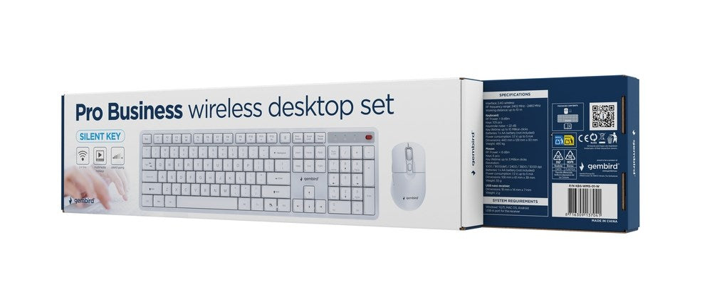 Gembird KBS-WMS-01-W Silent key Pro Business безжичен настолен комплект, бял, US layer