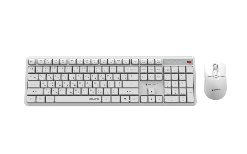 Gembird KBS-WMS-01-W-CYRL Безжичен настолен комплект Silent key Pro Business, бял, RU оформление