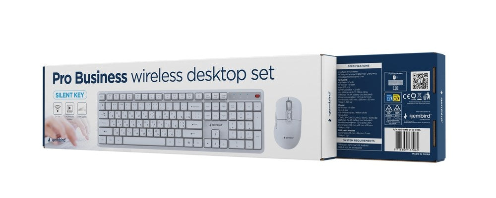 Gembird KBS-WMS-01-W-CYRL Безжичен настолен комплект Silent key Pro Business, бял, RU оформление