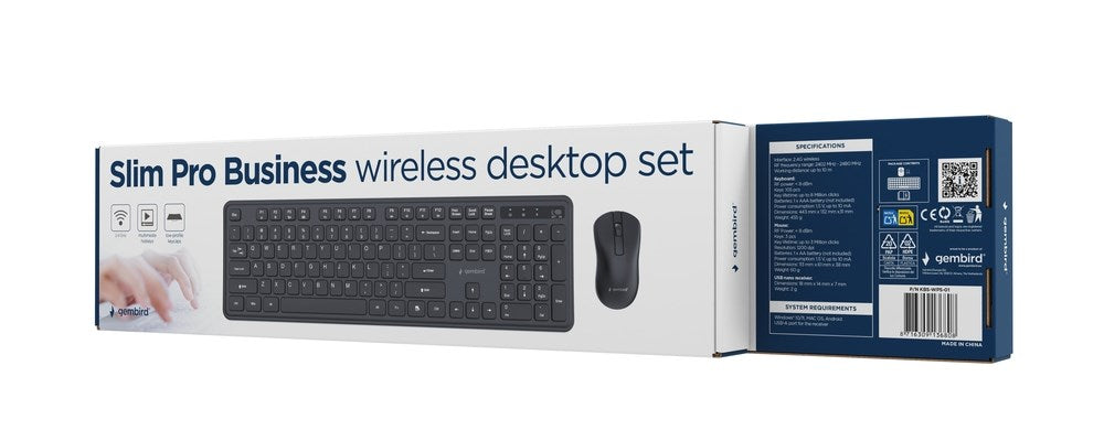 Безжичен настолен комплект Gembird KBS-WPS-01 Slim Pro Business, черен, US layer