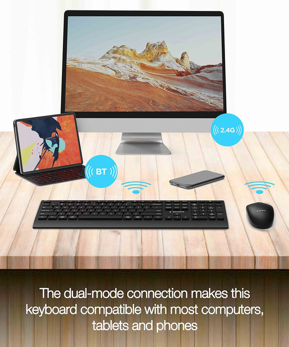 Gembird KBS-WPS-02 Двурежимен тънък безжичен настолен комплект, 2.4G+BT, US layer
