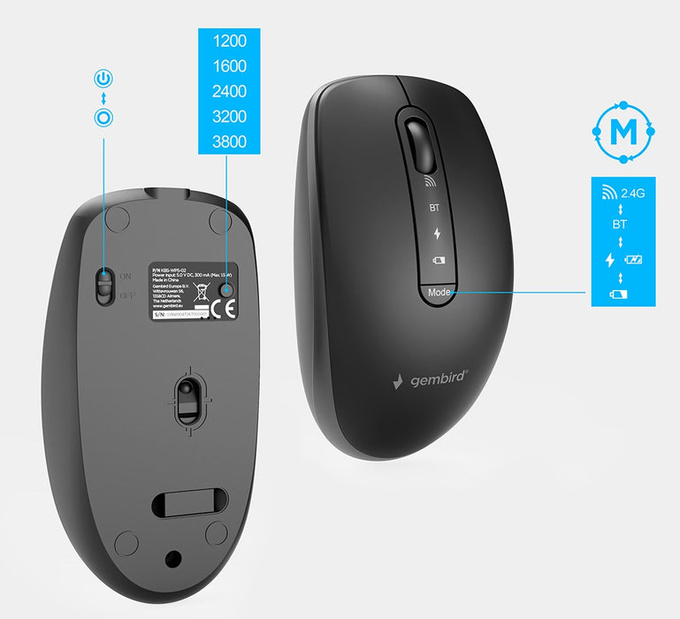 Gembird KBS-WPS-02 Двурежимен тънък безжичен настолен комплект, 2.4G+BT, US layer