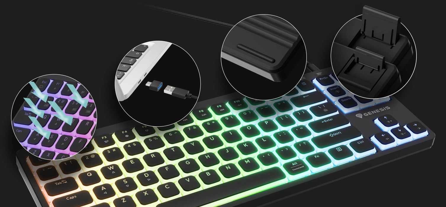 Механична клавиатура Genesis - Thor 430 TKL, Outemu Silent Pink, RGB, черна