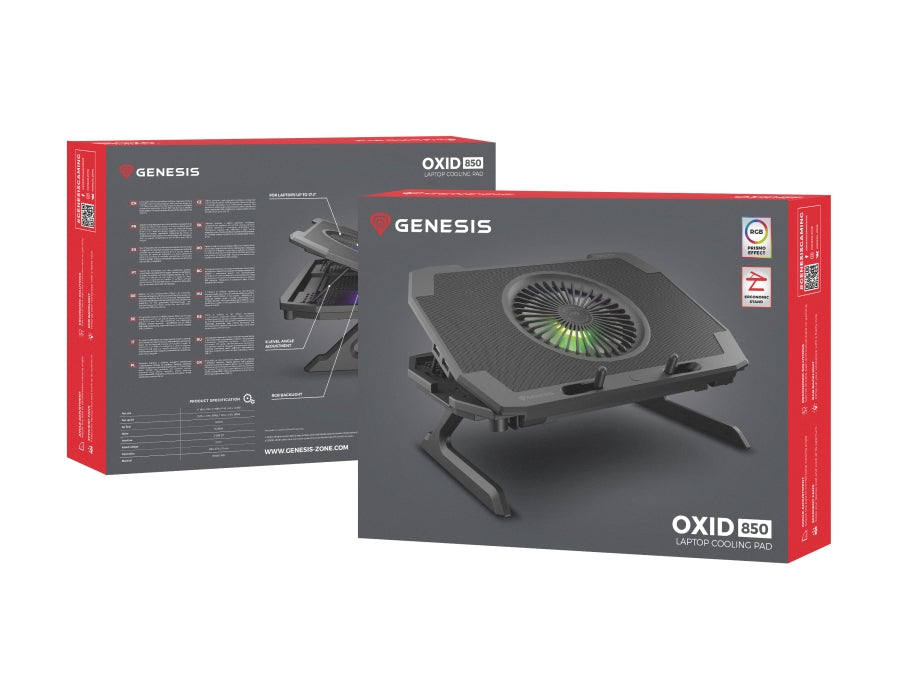 Охлаждаща подложка за лаптоп Genesis Oxid 850 15.6-17.3 5 вентилатора, LED светлина