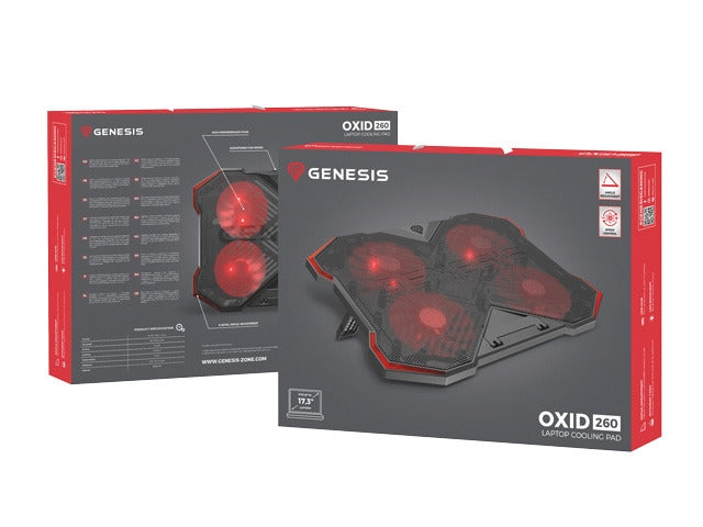 Охлаждаща подложка за лаптоп Genesis Oxid 260 15.6-17.3 4 вентилатора, LED светлина, 2 USB