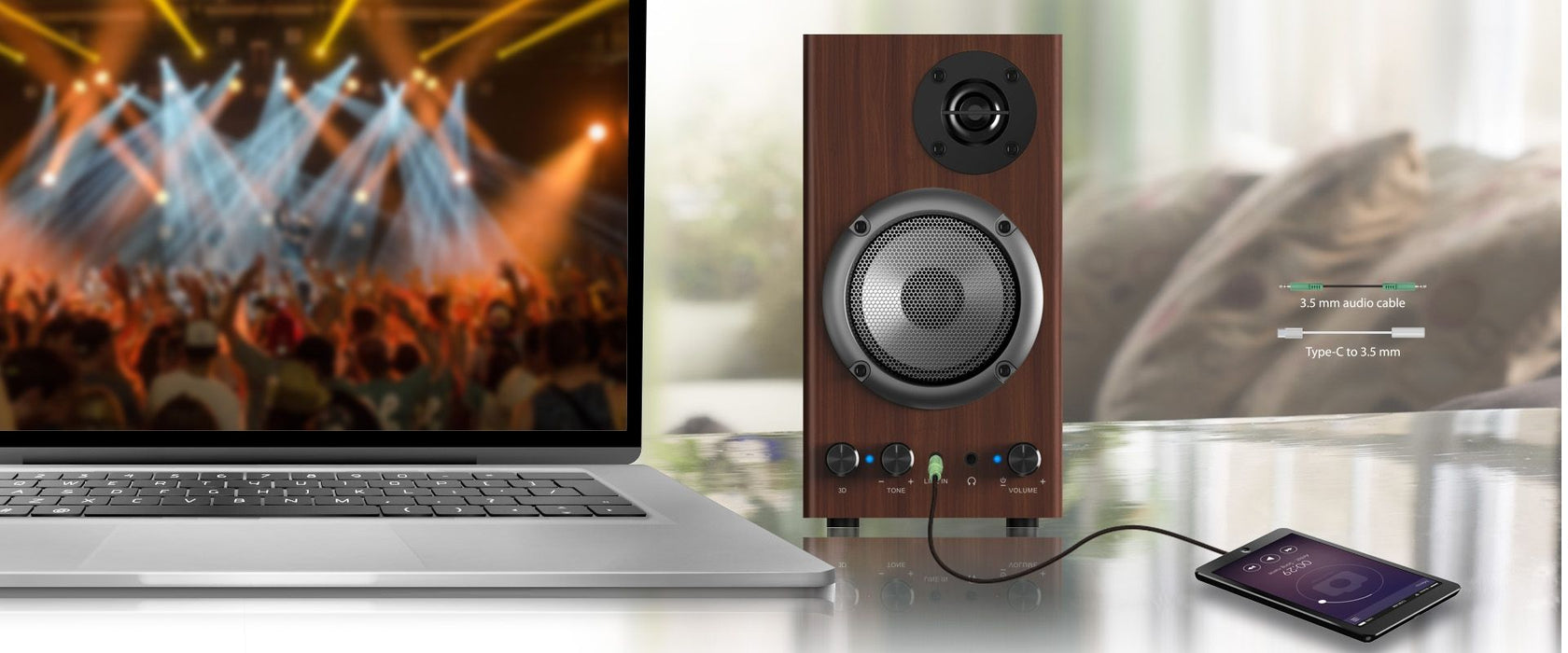 Аудио система Genius - SP-HF500B, 2.0, 16W, кафява