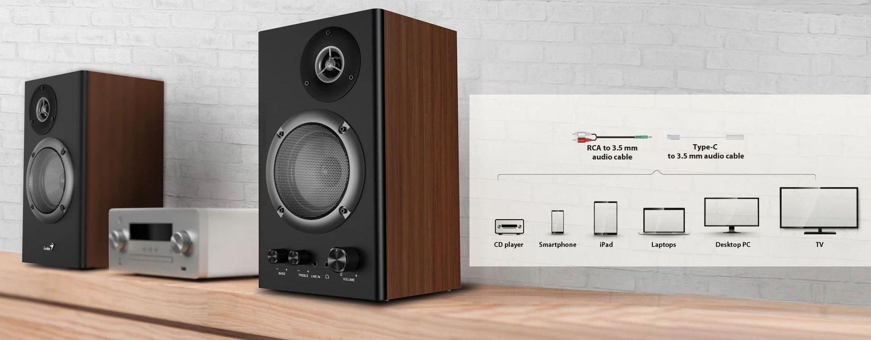 Аудио система Genius - SP-HF1200B, 2.0, 36W, дървесна