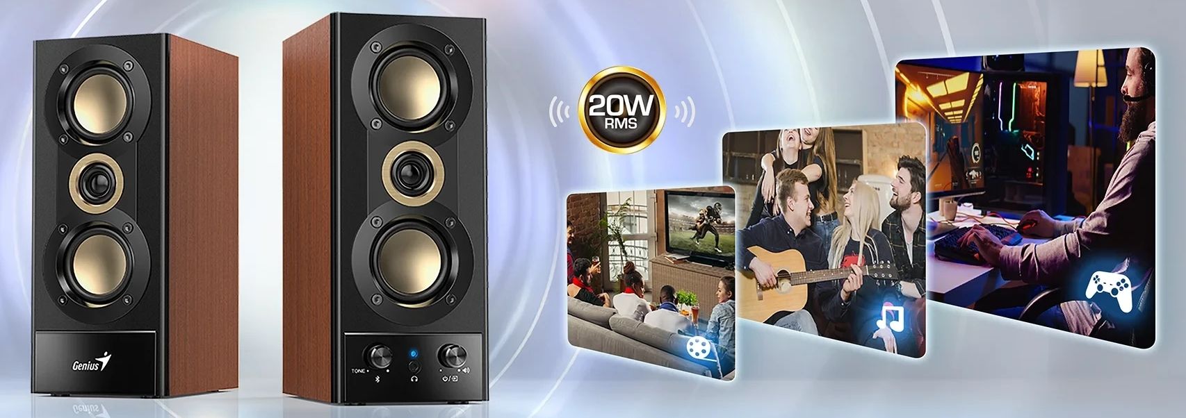 Аудио система Genius - SP-HF800BT, 2.0, 20W, Bluetooth 5.3, кафява